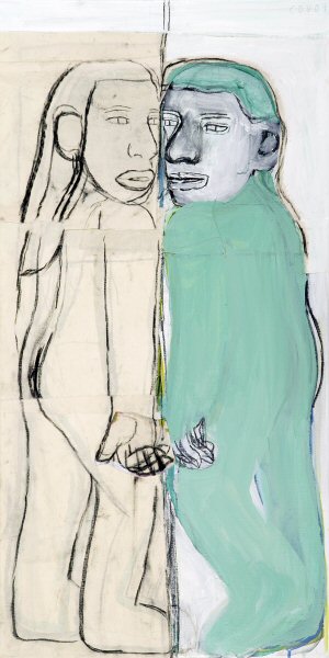 de twee Aurora's, 2007, 100 x 50 cm, gem. techn. op doek