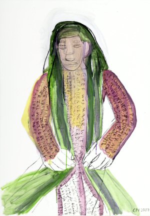 mijn geschrevenheid, 2007, houtskool en acryl op doek, 100 x 70 cm